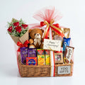 Red Roses Bouquet, Teddy Bear, Cadbury & Ferrero Rocher Chocolates, Nestle Fruita Vitals, Scented Candles Gift Basket Bundle — Fully Customizable